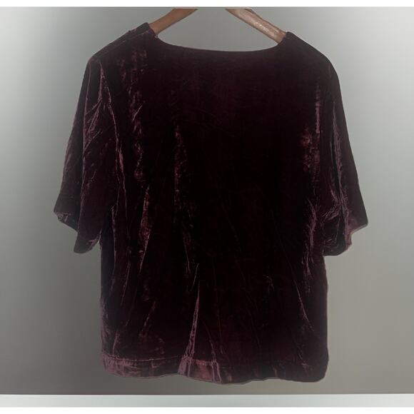 NWT Leo & Sage Crushed Velvet Short Sleeve Top Burgundy V Neck Size Large - Picture 7 of 8